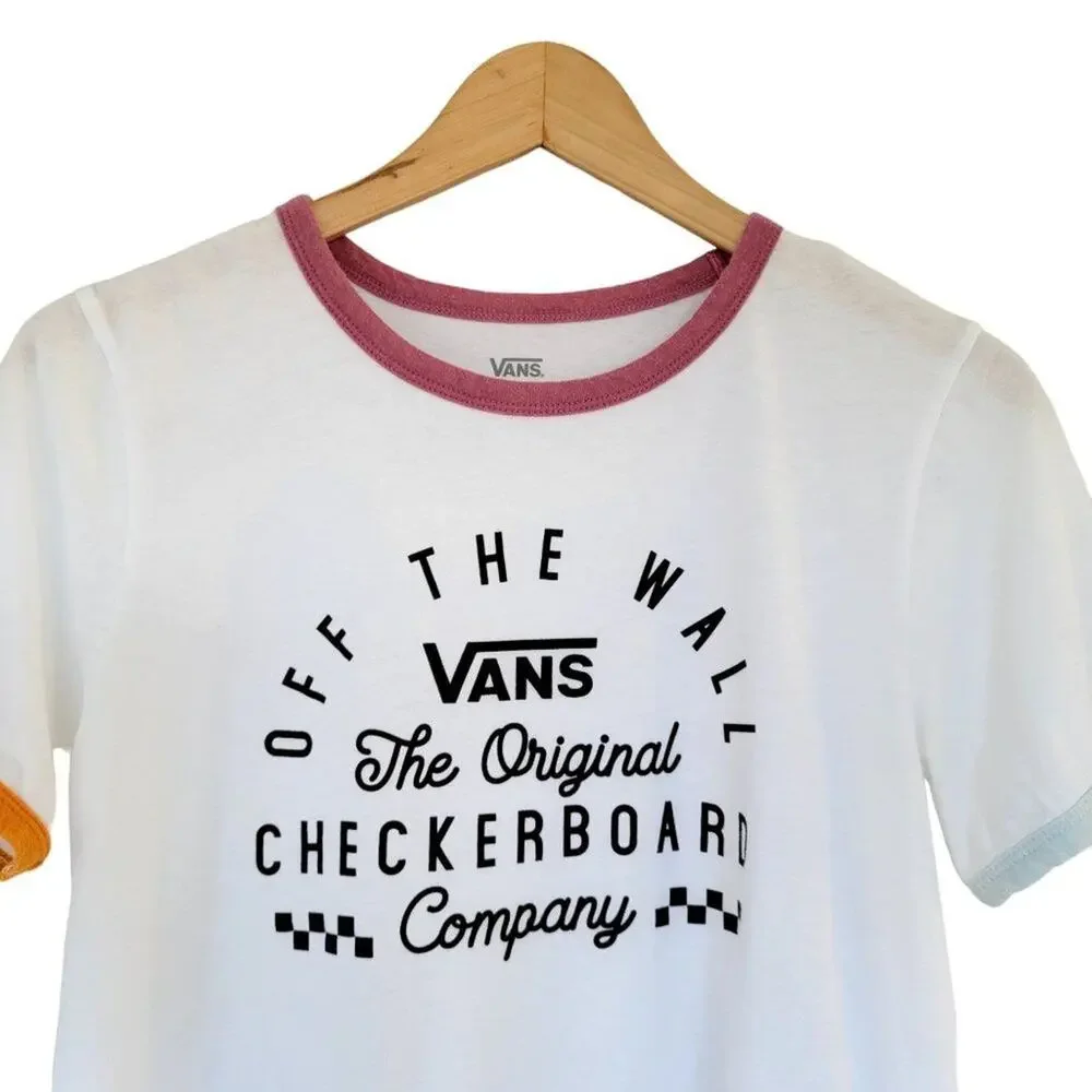 Vans Off The Wall Cropped Tee Womens L White Short Sleeve Cotton Logo Retro